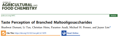 Screenshot of a journal article titled Taste Perception of Branched Maltooligosaccharides from the Journal of Agricultural and Food Chemistry with author names listed.